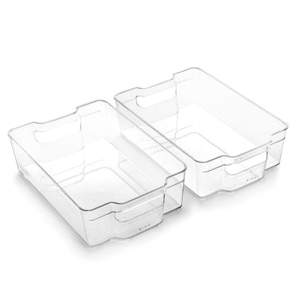 BINO | Stackable Storage Bins, Small - 2 Pack | THE STACKER COLLECTION | Clear Plastic | Built-In Handles | BPA-Free | Containers for Organizing Kitchen Pantry | Multi-Use Organizer
