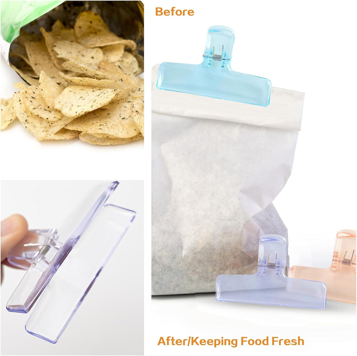 12 PCS Cute Chip Clips, Clear Plastic Clips Bag Clips for Food Sealing