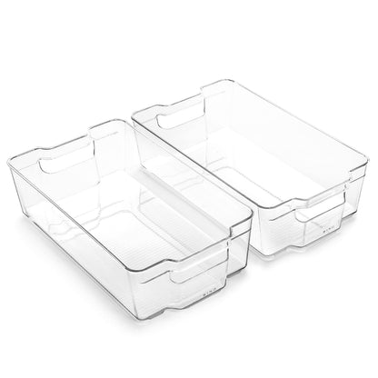 BINO | Stackable Storage Bins, Small - 2 Pack | THE STACKER COLLECTION | Clear Plastic | Built-In Handles | BPA-Free | Containers for Organizing Kitchen Pantry | Multi-Use Organizer