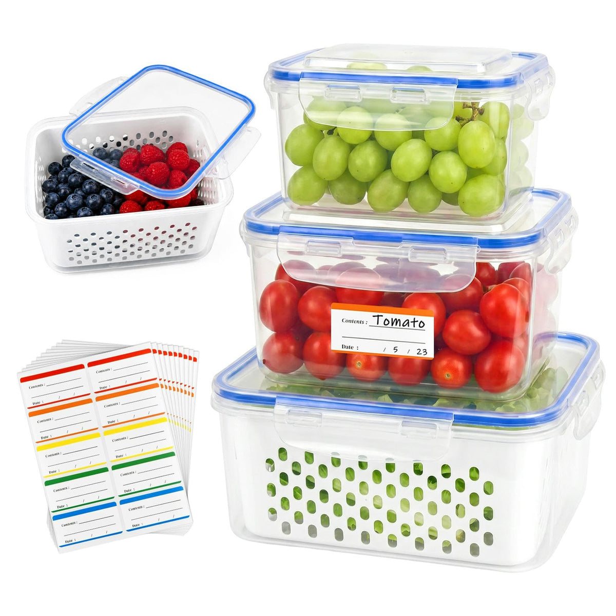2 Pack Fruit Storage Containers for Fridge with Removable Colanders, Dishwasher & Microwave safe Produce Storage Containers with Lids Keep Fruits, Vegetables, Berry, Meat Fresh longer
