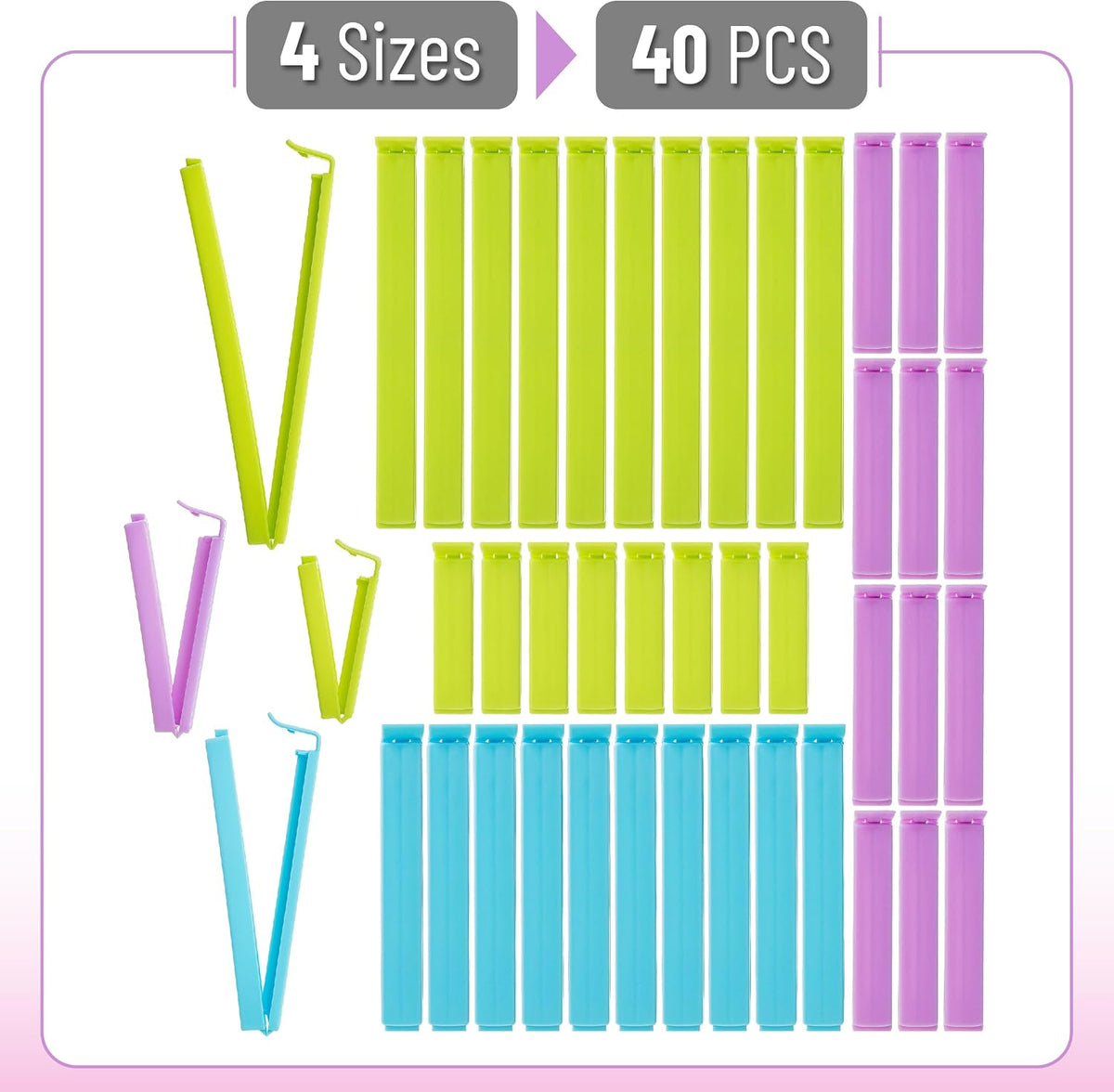 Mr. Pen- Sealing Bag Chip Clips, 40 Pack, 4 Sizes (2.5", 3.3", 4.5", 6")