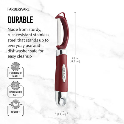 Farberware Professional Euro Vegetable Peeler with Ergonomic Handle, Razor-Sharp Swivel Blade, Red - Dishwasher Safe Potato Peeler for Kitchen, Fruits, Vegetables, and Cheese