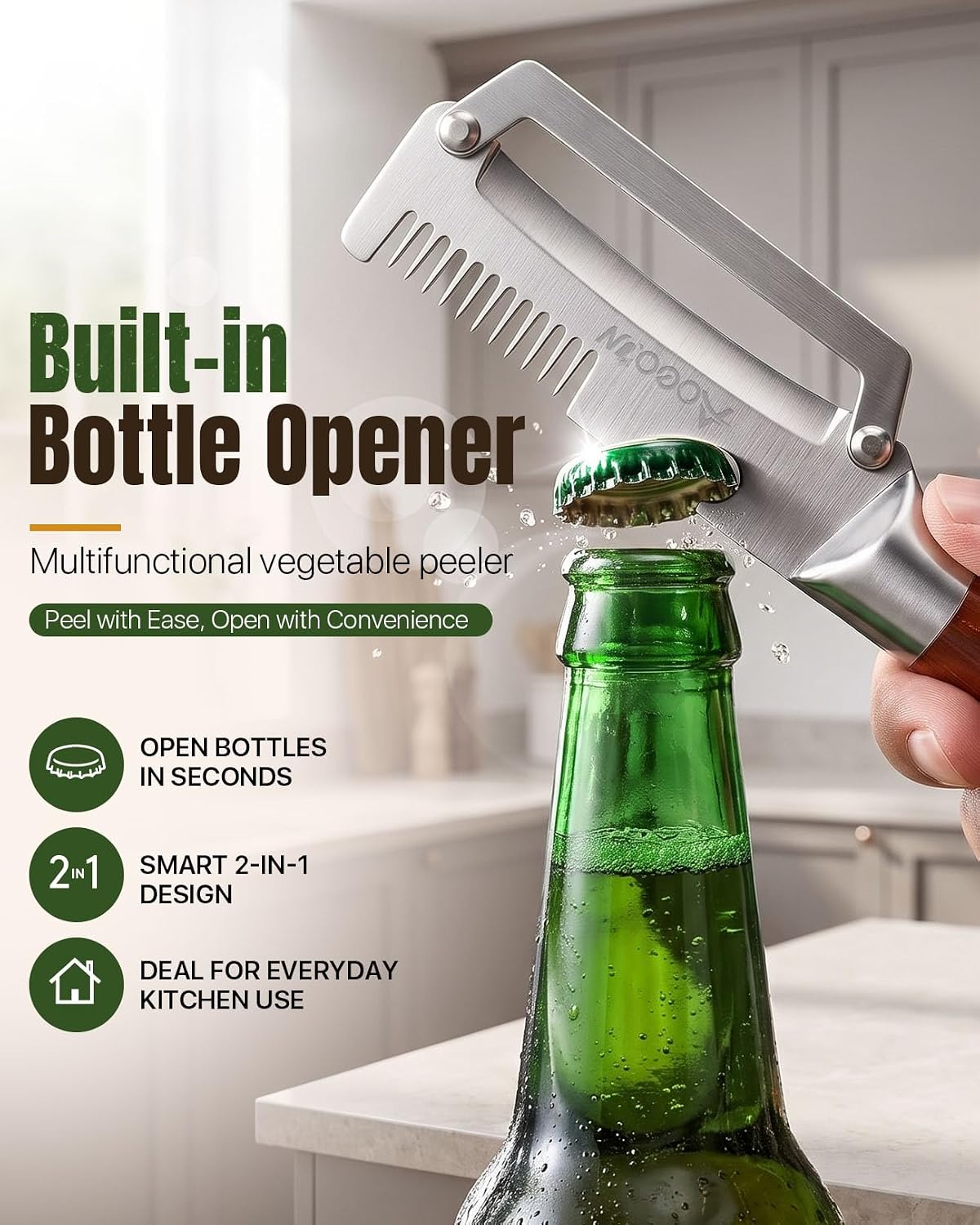 2 Pack Multi Vegetable Peeler, 3-in-1 Peeler For Kitchen with Bottle Opener