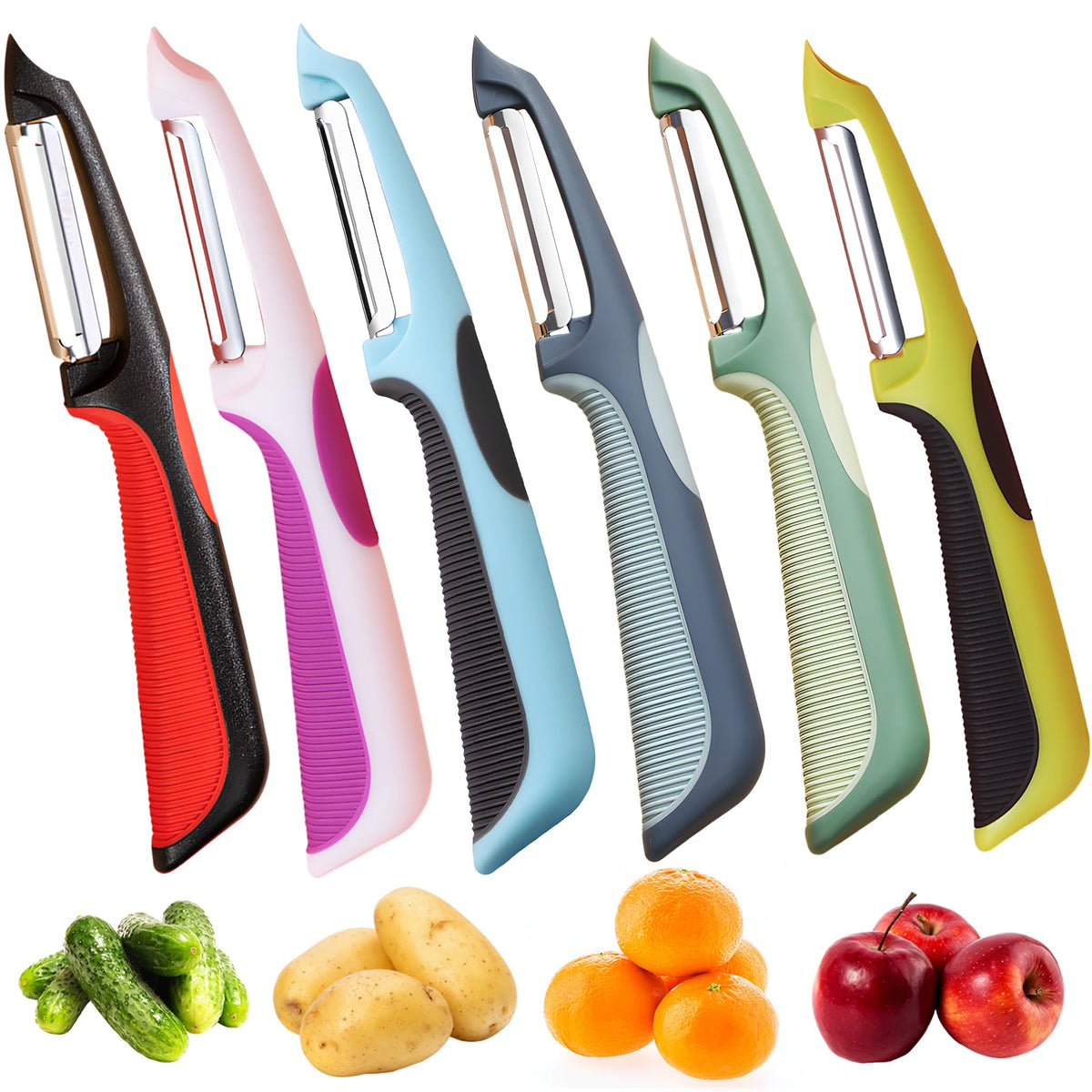 Trez Treamer 6-Pack Vegetable Peelers for Kitchen，Y Ceramic Peeler Safe Potato Peeler Set for Apple Veggie Carrot Fruit Zucchini Cucumber Peelers Bulk with Non-Slip Handle (Y)