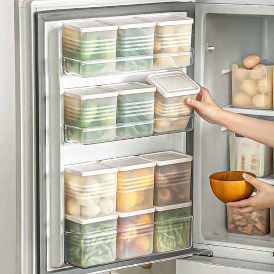 3 Pack Refrigerator Organizer Box with Lid, Plastic Refrigerator Side Door Storage Containers, Space-Saving Organizer Bins for Refrige, Refrige Drawers for Fruit and Vegetable (Clear, S×3)