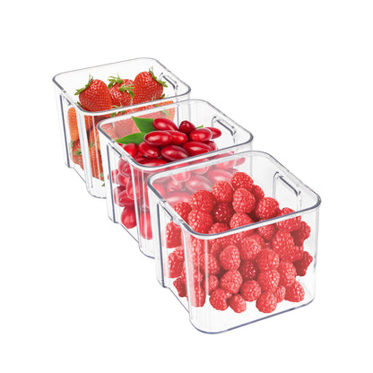 3Pack Fridge Organizer Drawer Divider Cube Pull-Out Bins Clear Food Container Refrigerator Storage box Produce Saver for Pantry Kitchen Cabinet