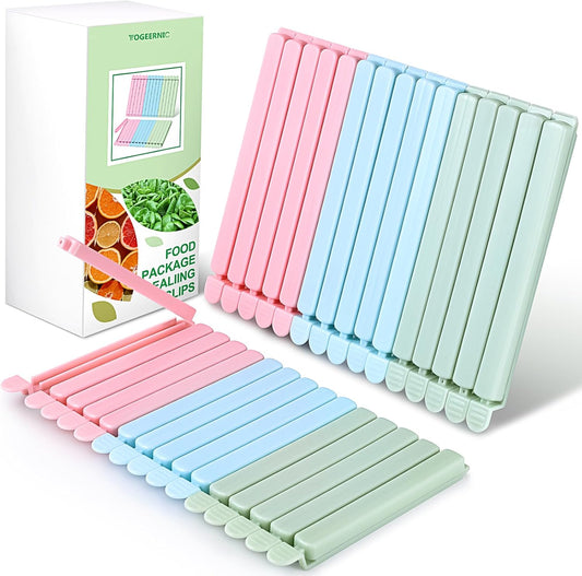 30 Pack Reusable Food Bag Clips, 2 Sizes, Assorted Colors