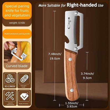 Vegetable Peeler Wooden Handle Sharp Steel Blade with Bottle Opener