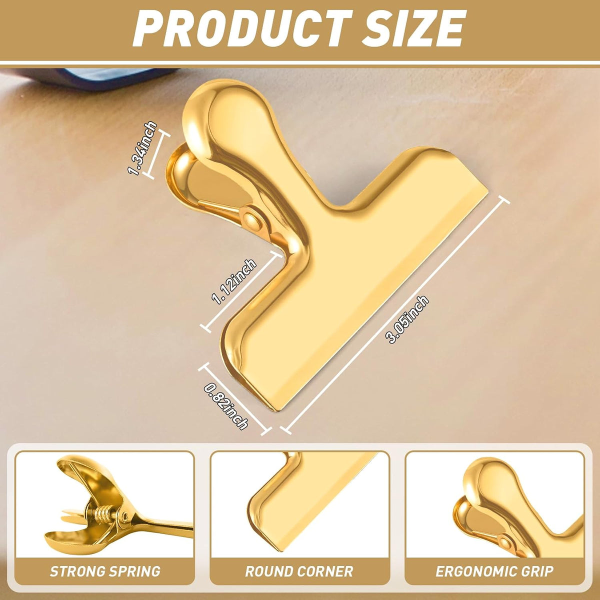 Funfery Chip Clips Bag Clips Gold Stainless Steel Clip for Food Storage