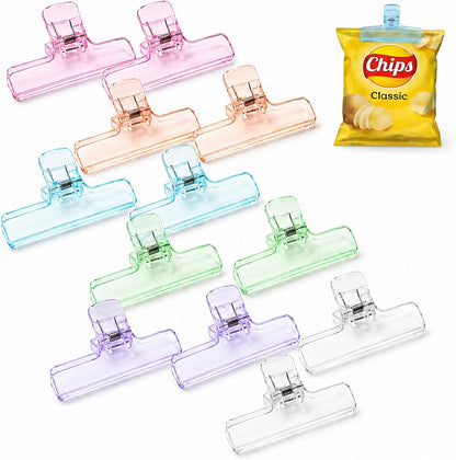 12 PCS Cute Chip Clips, Clear Plastic Clips Bag Clips for Food Sealing