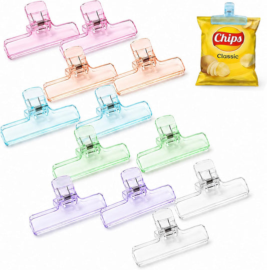 12 PCS Cute Chip Clips, Clear Plastic Clips Bag Clips for Food Sealing
