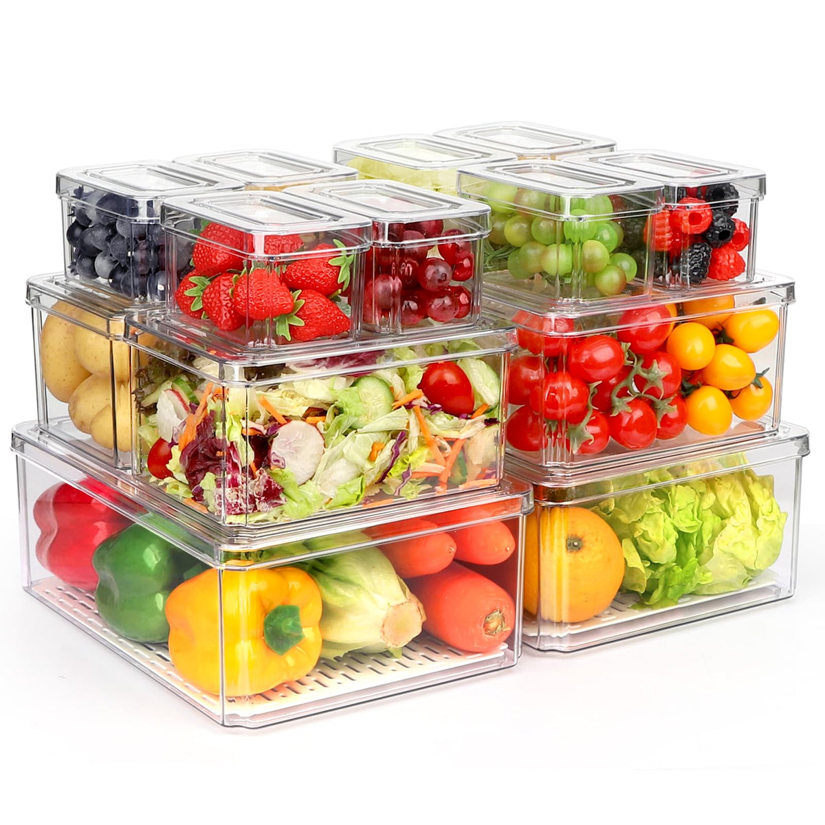 10 Pack Refrigerator Pantry Organizer Bins with Lids, Fridge Organizer Bins