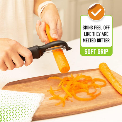 Spring Chef Swivel Vegetable Peeler with Soft Grip Handle, Set of 2, Black