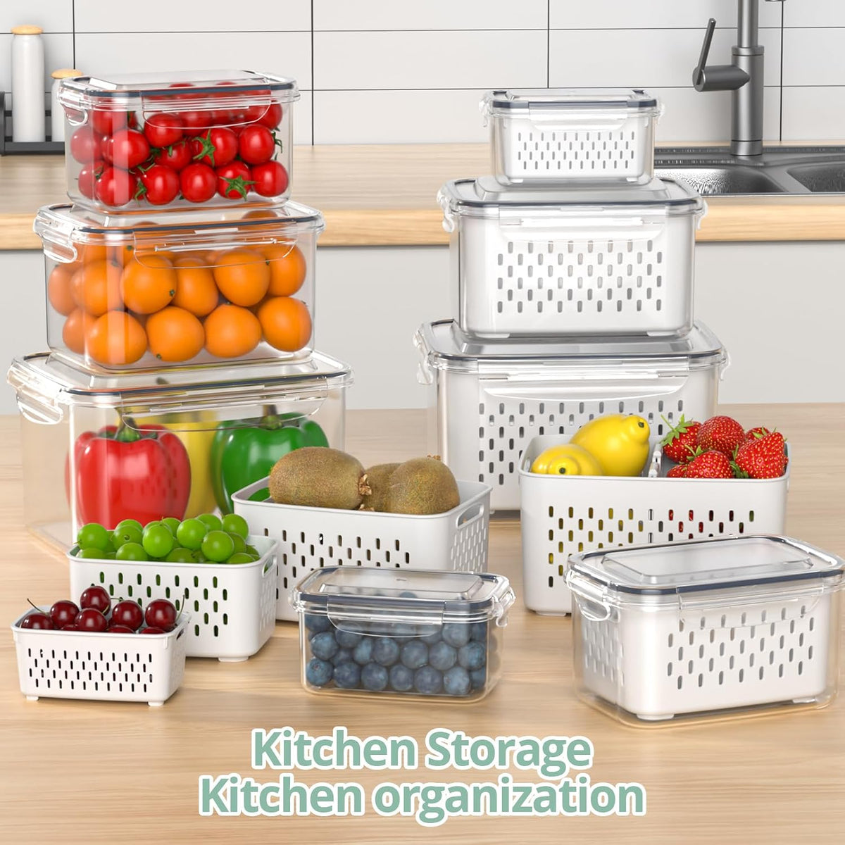 Anysig 8 Pack Fridge Fruit Storage Containers with Removable Colander