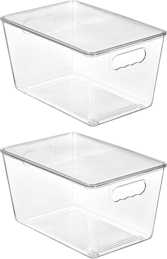 Vtopmart 2 Pack Clear Stackable Storage Bins with Lids and Handles, Large
