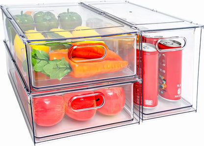 3Pack Fridge Organizer Drawer Divider Cube Pull-Out Bins Clear Food Container Refrigerator Storage box Produce Saver for Pantry Kitchen Cabinet