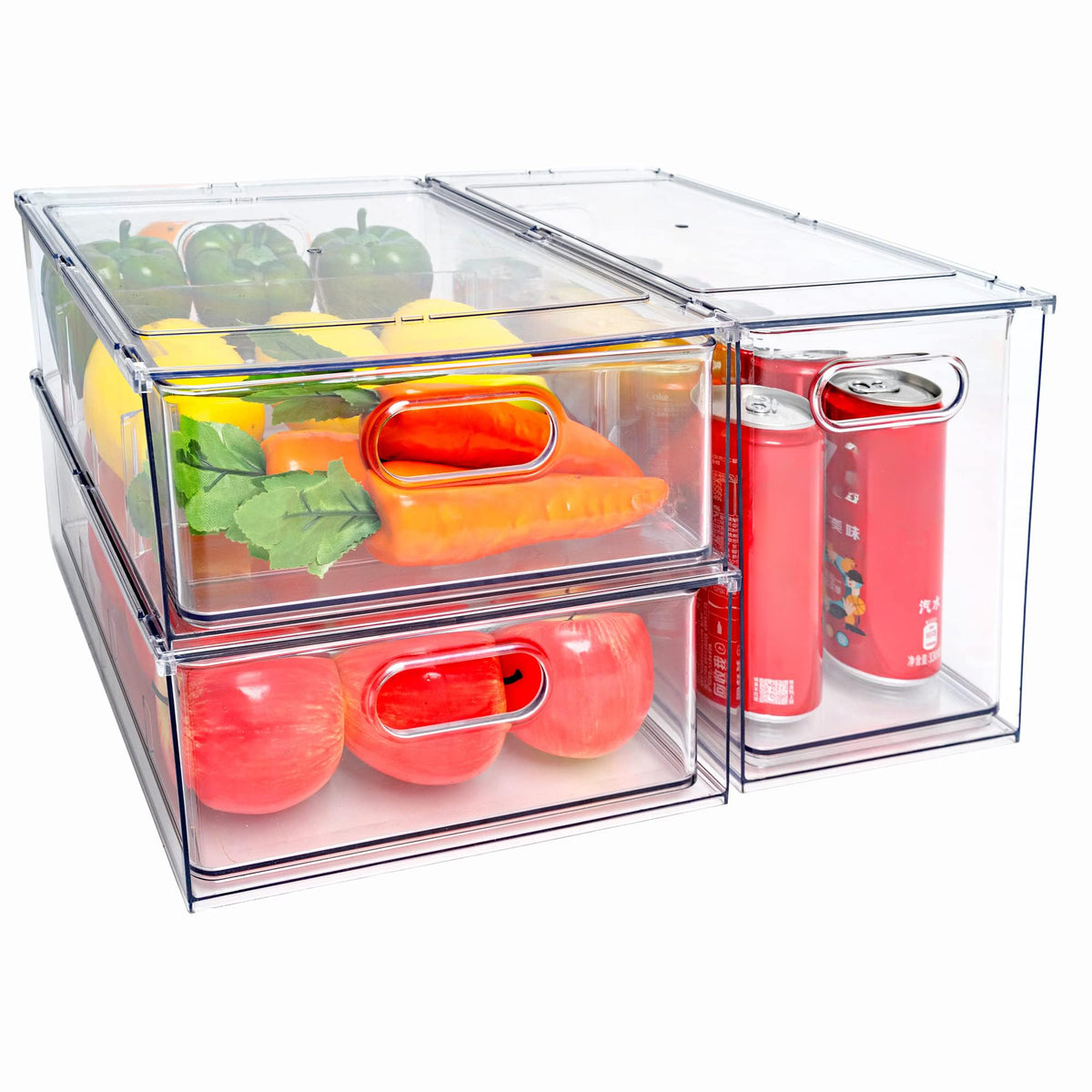 3Pack Fridge Organizer Drawer Divider Cube Pull-Out Bins Clear Food Container Refrigerator Storage box Produce Saver for Pantry Kitchen Cabinet