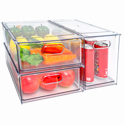3Pack Fridge Organizer Drawer Divider Cube Pull-Out Bins Clear Food Container Refrigerator Storage box Produce Saver for Pantry Kitchen Cabinet
