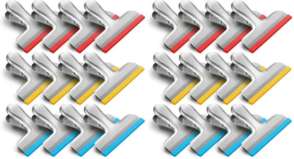 HOUSE AGAIN 8 Pack Stainless Steel Chip Bag Clips Covered with Silicone - NO More Sharp Edges - Color Coded for Food Bags - Air Tight Seal, Heavy Duty for Kitchen and Office, 3 Inches