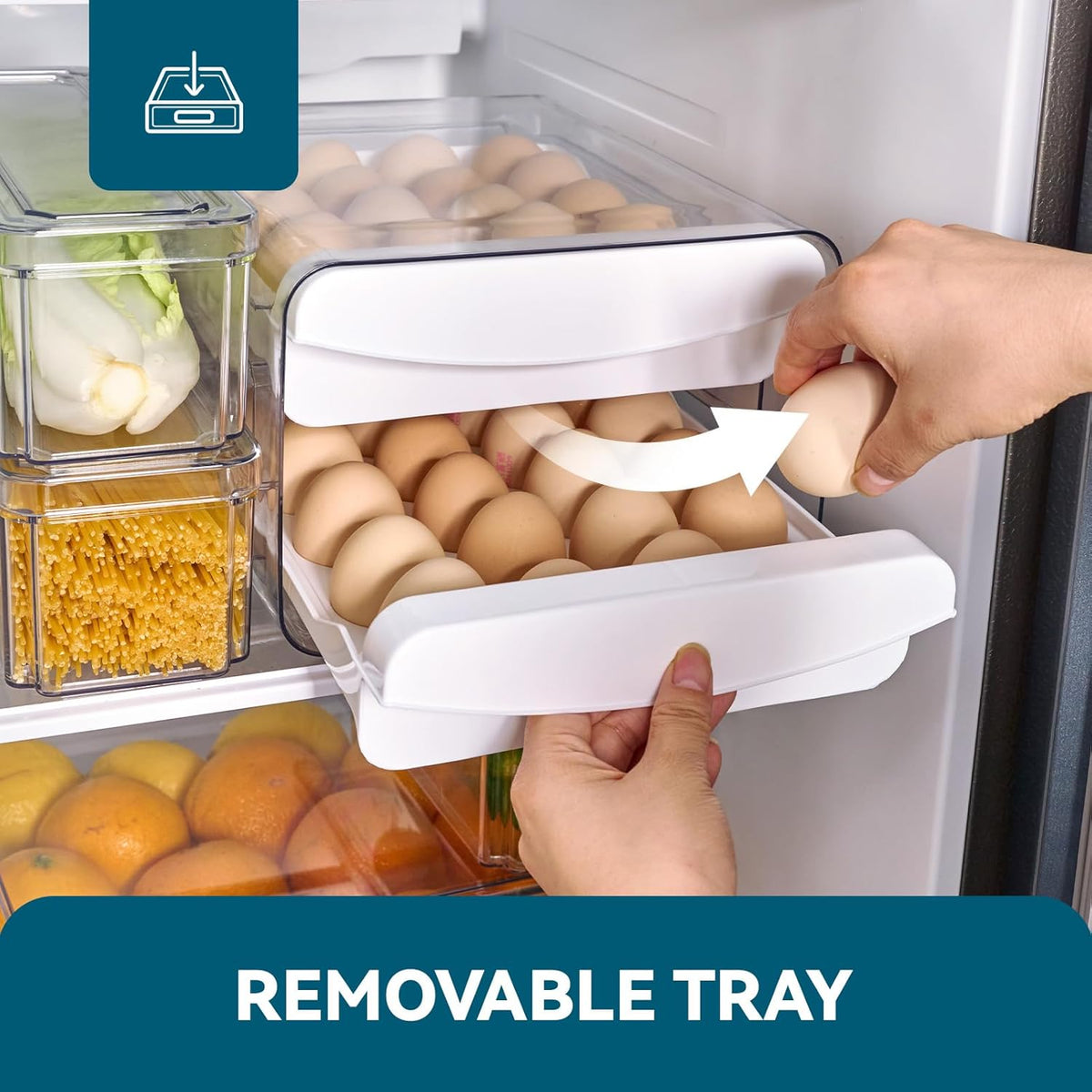 Luckore 2 Tier Egg Holder for Fridge Container for 40 Eggs with Drawer