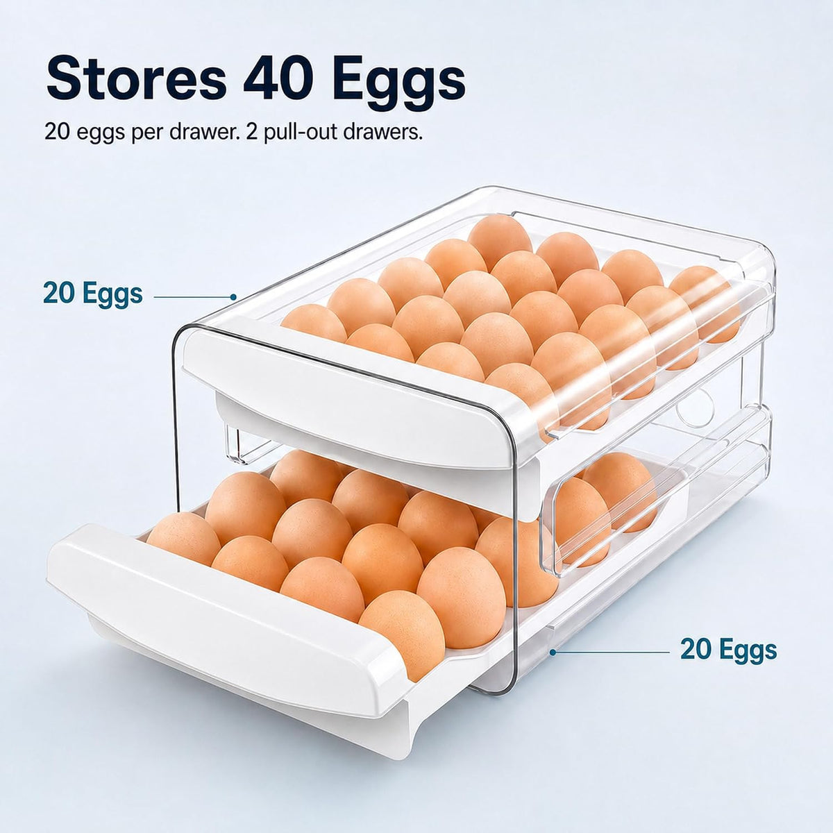 Egg Holder for Fridge, 40-Egg Refrigerator Organizer with Drawers