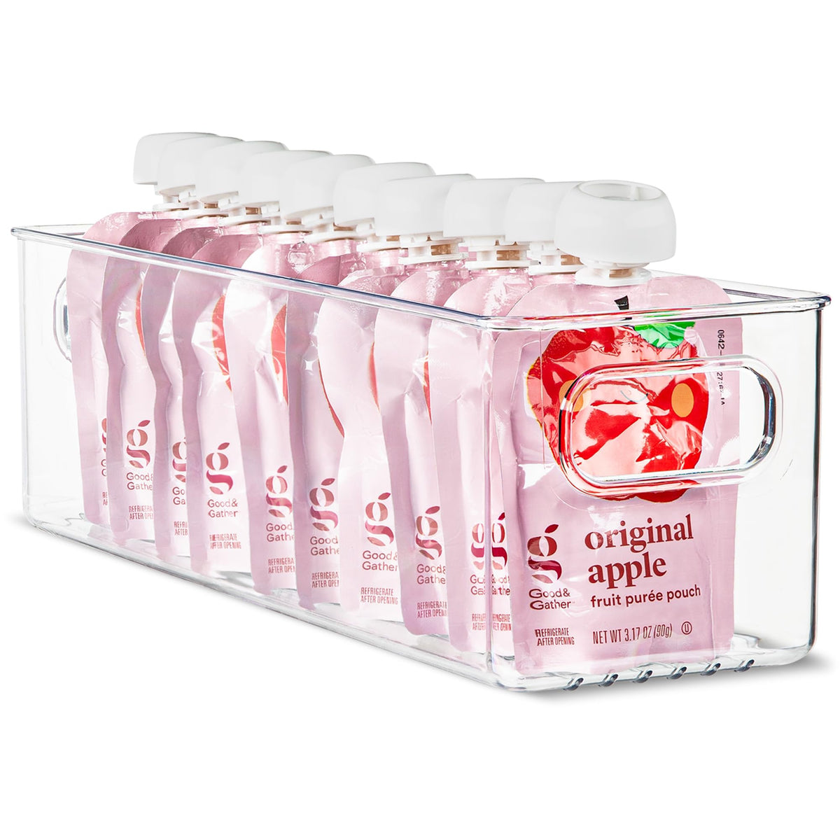 Plastic Food Storage 2 Pack Clear Container Bin with Handles for Organizing Kitchen, Pantry, Refrigerator, Freezer, Pantry, Cabinet, Closet, Bathroom. Stackable 10”x6”x3”