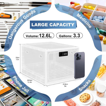 Medicine Lock Box for Safe Medication, Premium Material Lockable Storage Box Locking Organizer Bin with Combination Code for Fridge Food/Snacks/Phone/Tablet Jail/Home/Office Storage Lockers
