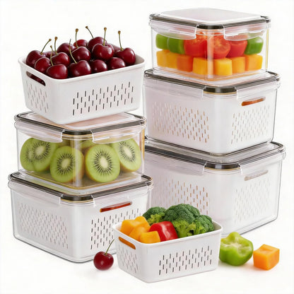 4 Pack Fruit Storage Containers for Fridge Set, BPA Free Produce Containers