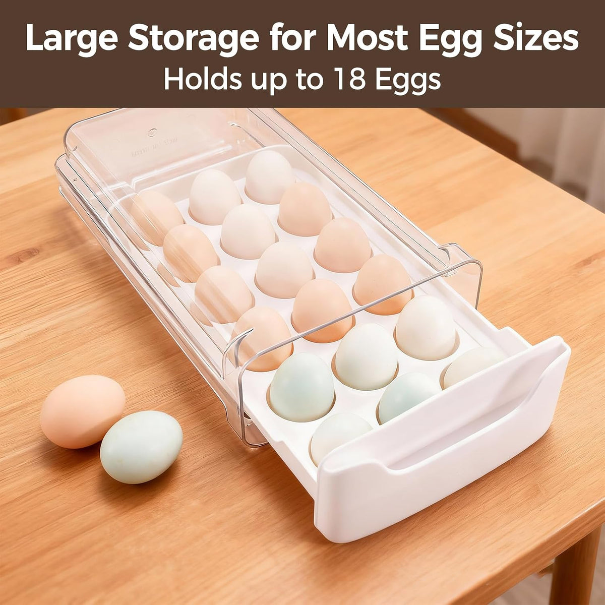 Egg-Holder for Fridge, Fits Small to Large Eggs, White