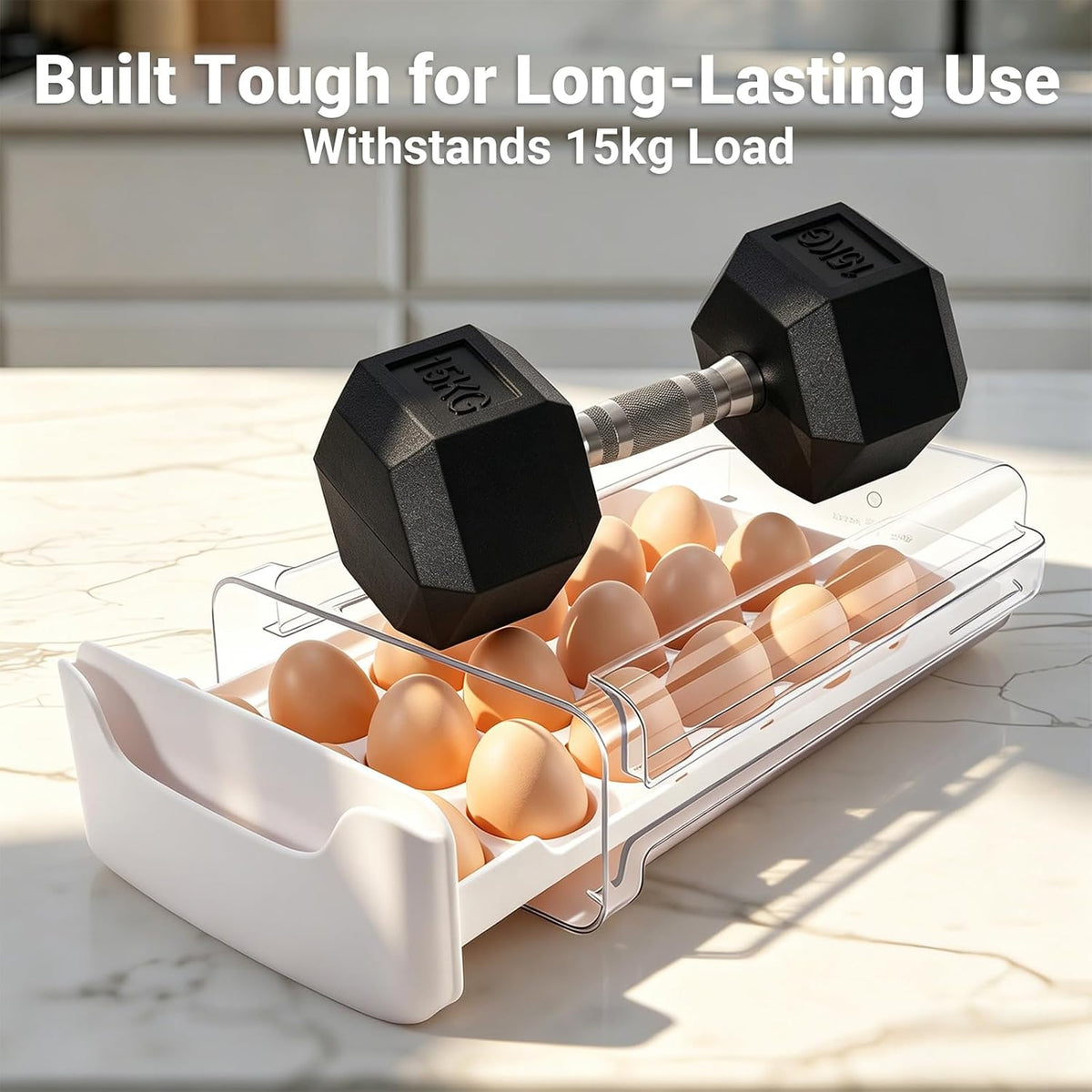 Egg-Holder for Fridge, Fits Small to Large Eggs, White