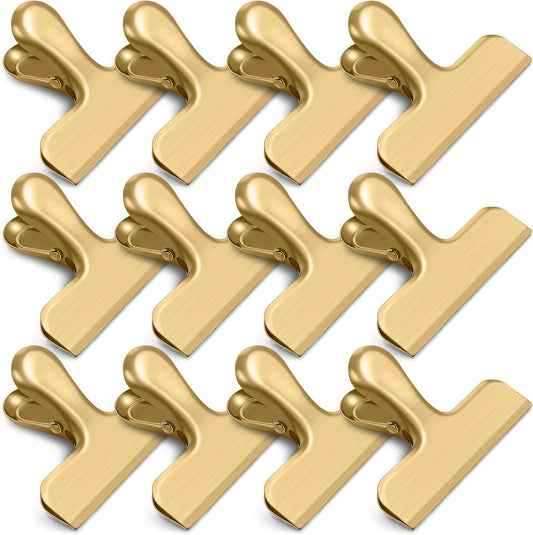 12 Pack Chip Clips, Stainless Steel Chip Bag Clips & Food Clip, Heavy Duty Bag Clip for Food Storage, Perfect for Kitchen Office Usage (Gold)