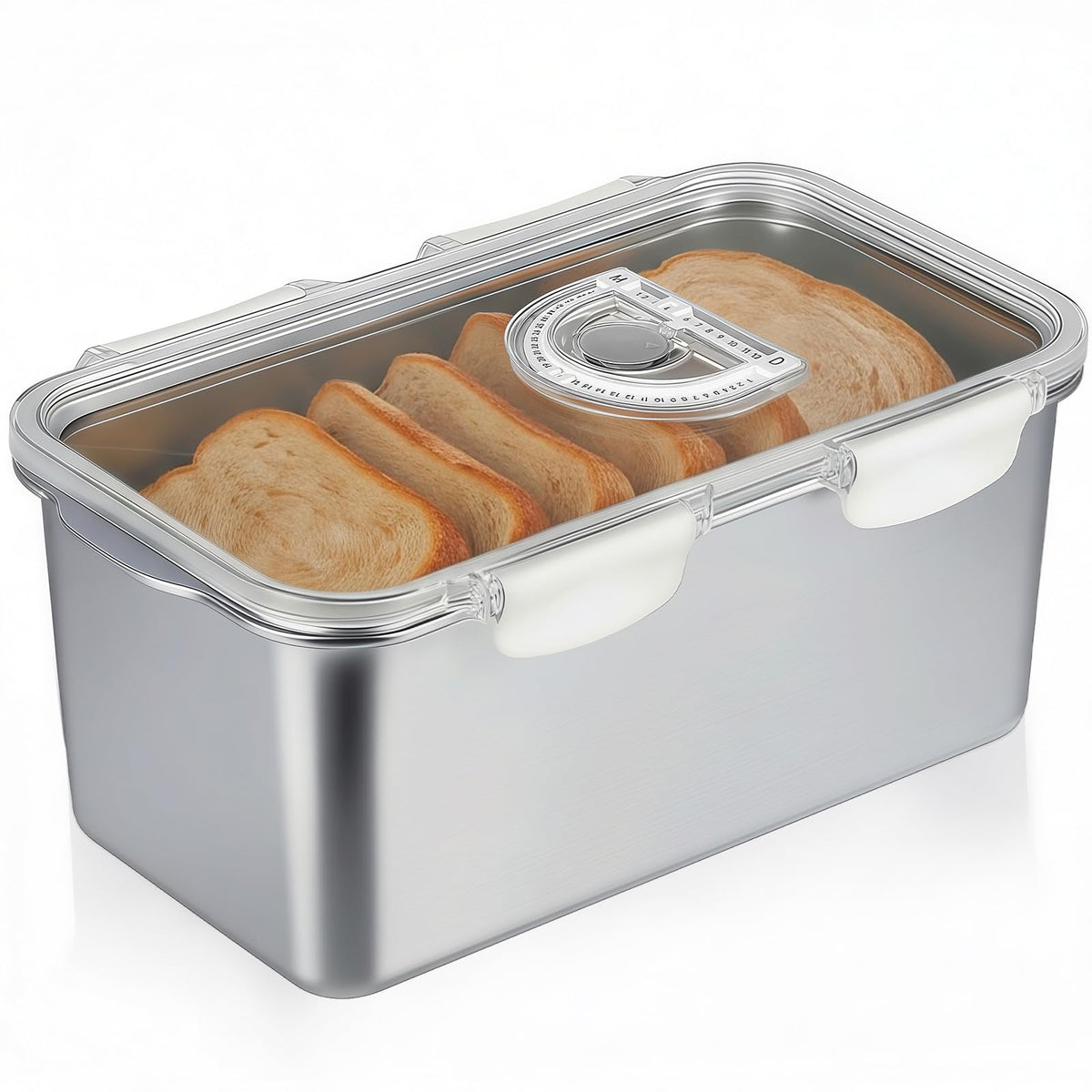 Gifhomfix Bread Box Bread Boxes for Kitchen Counter Airtight, Time Recording Bread Storage Container with Lid, Bread Keeper for Homemade Bread, Toast, Bagel, Donut and Cookies, Grey