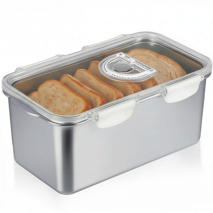 Gifhomfix Bread Box Bread Boxes for Kitchen Counter Airtight, Time Recording Bread Storage Container with Lid, Bread Keeper for Homemade Bread, Toast, Bagel, Donut and Cookies, Grey