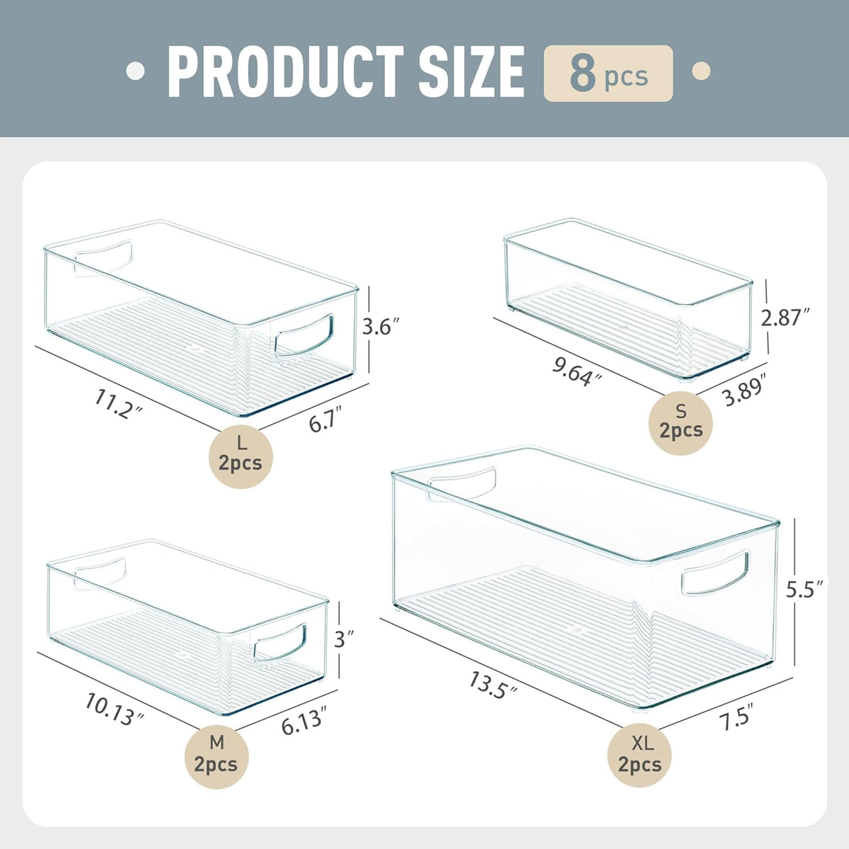 Heyuzb 8 PACK Freezer Organizer Bins Fridge Organizers and Storage Stackable Refrigerator Organizers Bins with Side Handles Clear Storage Bins for Pantry, Under Sink, Kitchen Cabinet