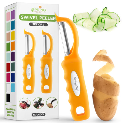 Spring Chef Original Swivel Vegetable Peeler with Soft Grip Handle, Black