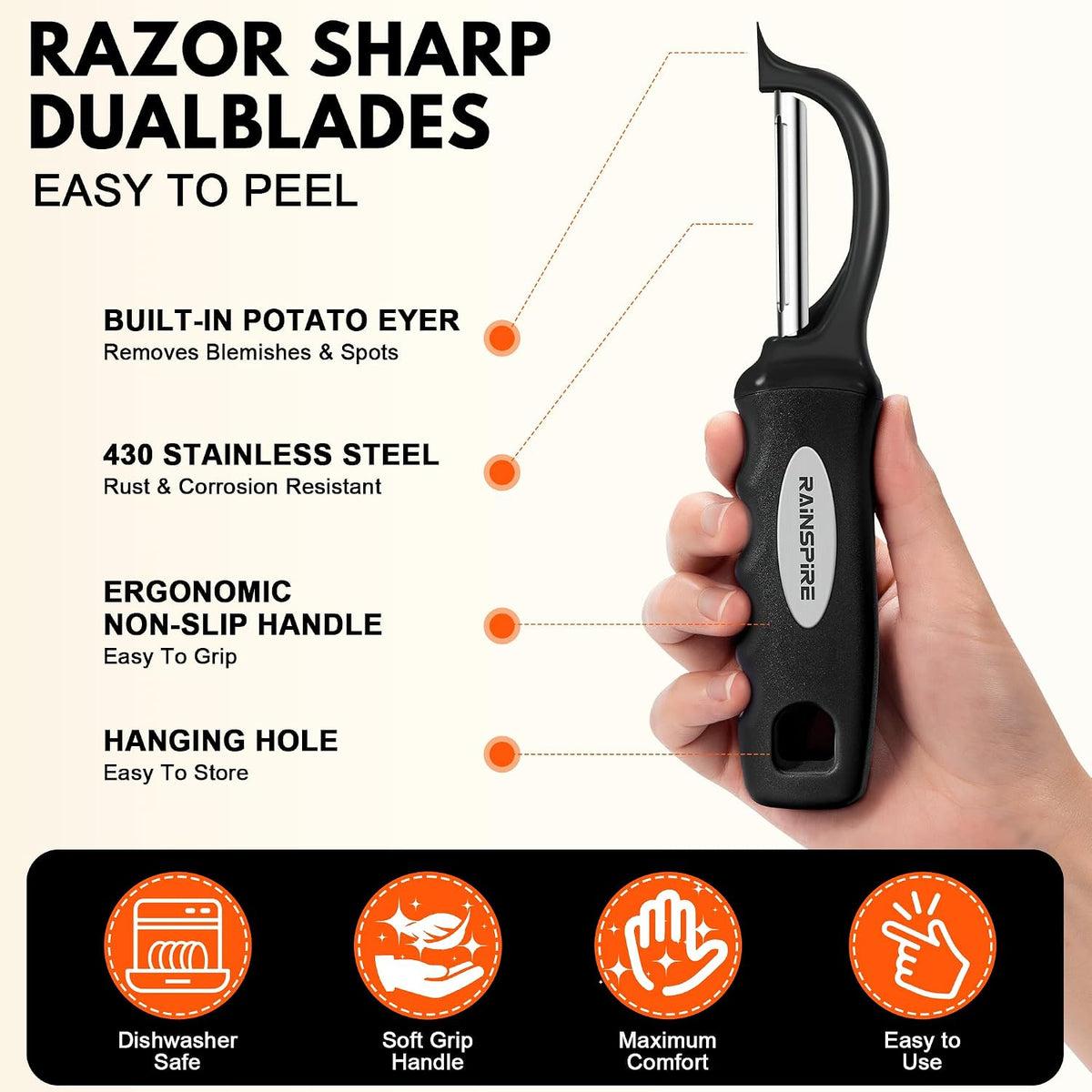 Swivel Vegetable Peeler Soft Comfort Handle Sturdy Long-Lasting 2Pcs Black
