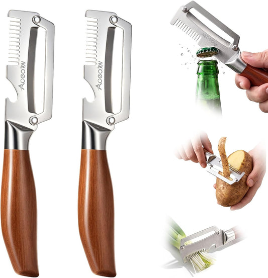 2 Pack Multi Vegetable Peeler, 3-in-1 Peeler For Kitchen with Bottle Opener