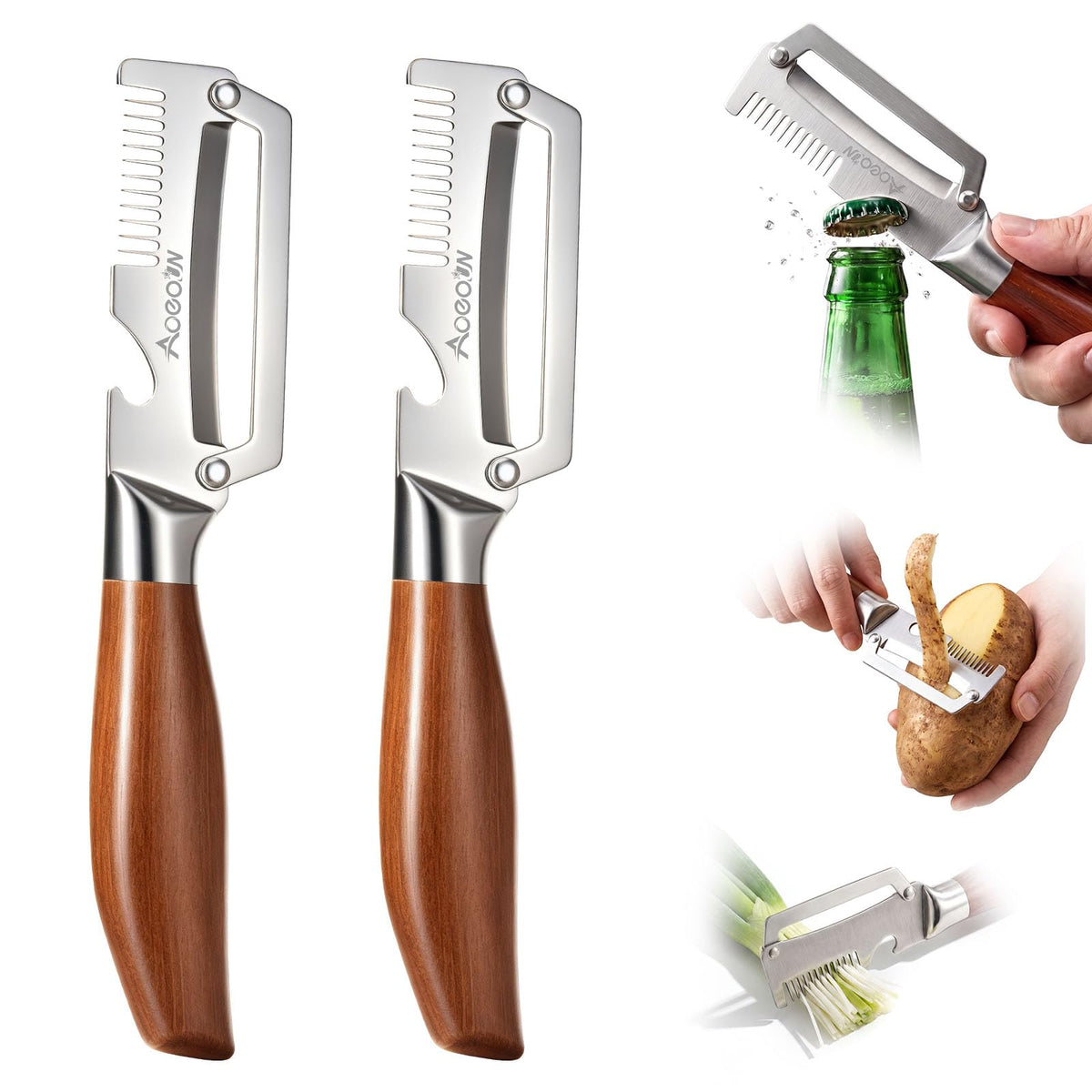 2 Pack Multi Vegetable Peeler, 3-in-1 Peeler For Kitchen with Bottle Opener