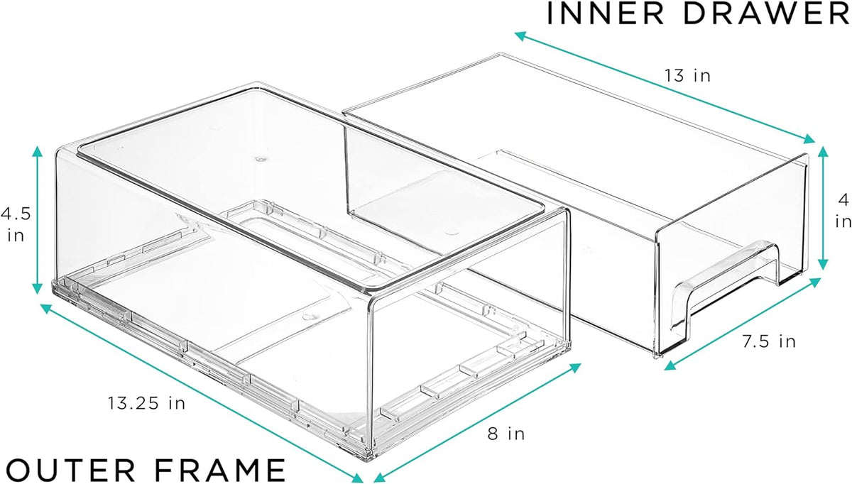 Sorbus Clear Stackable Storage Drawers for Refrigerator (Medium, 2 Pack)