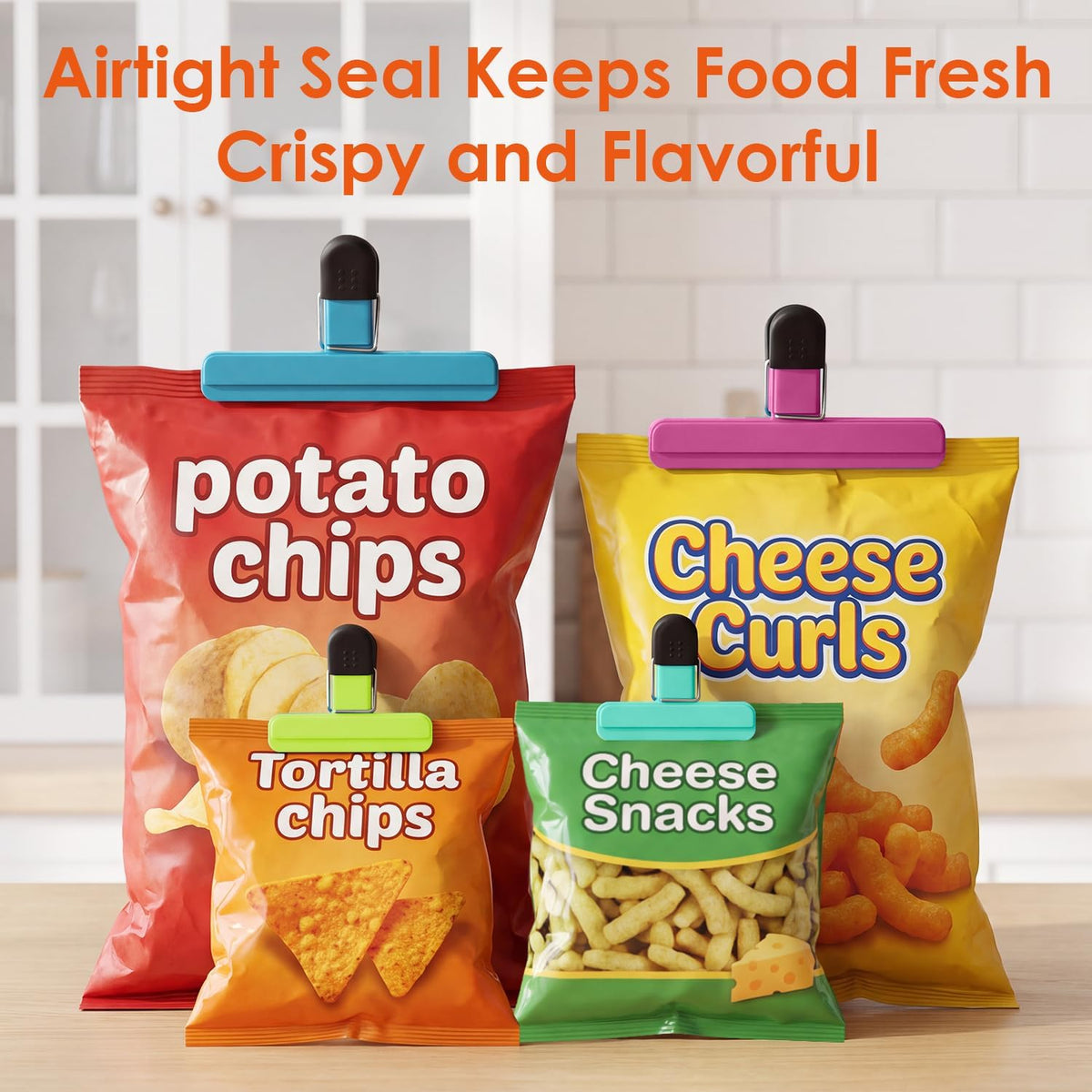 TACGEA Chip Clips, 8 Pack Food Clips, Upgrade Wide Open Bag Clips for Food Storage with Air Tight Seal Grip (4 x L, 4 x S)