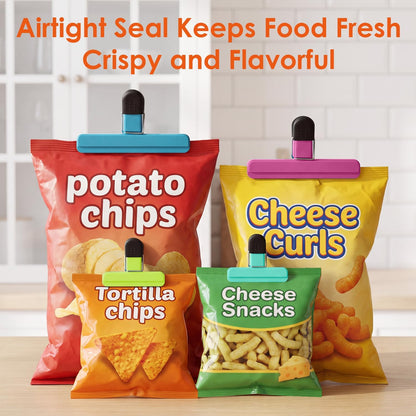TACGEA Chip Clips, 8 Pack Food Clips, Upgrade Wide Open Bag Clips for Food Storage with Air Tight Seal Grip (4 x L, 4 x S)