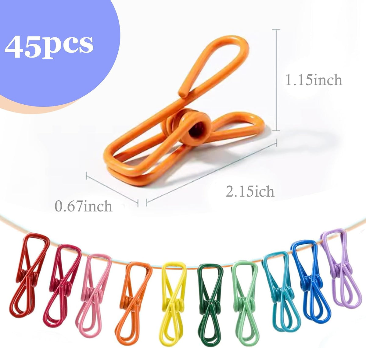 45 Pcs Chip Clips - 2 Inch Random Multi-Colored Waterproof Metal Clothes Pins for Bag, Food, Chips, Paper