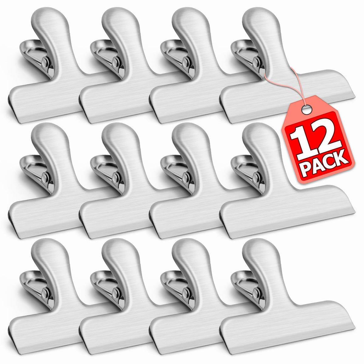 VNDUEEY 12 Pack Stainless Steel Chip Bag Clips, Chip Clips for Food Bags, Heavy Duty Metal Clip for Kitchen and Office to Seal Coffee Bags, Paper Sheets, Air Tight Seal-3 Inches, Multicolor