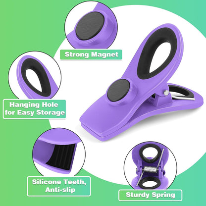 12 Pack Chip Clips, Bag Clips for Food, Magnetic Sealers for Chips and Other Food, Plastic Bag Clip for Kitchen, Fridge, Clothes, Sewing and Artwork (Purple)