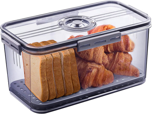 Gifhomfix Bread Box Bread Boxes for Kitchen Counter Airtight, Time Recording Bread Storage Container with Lid, Bread Keeper for Homemade Bread, Toast, Bagel, Donut and Cookies, Grey