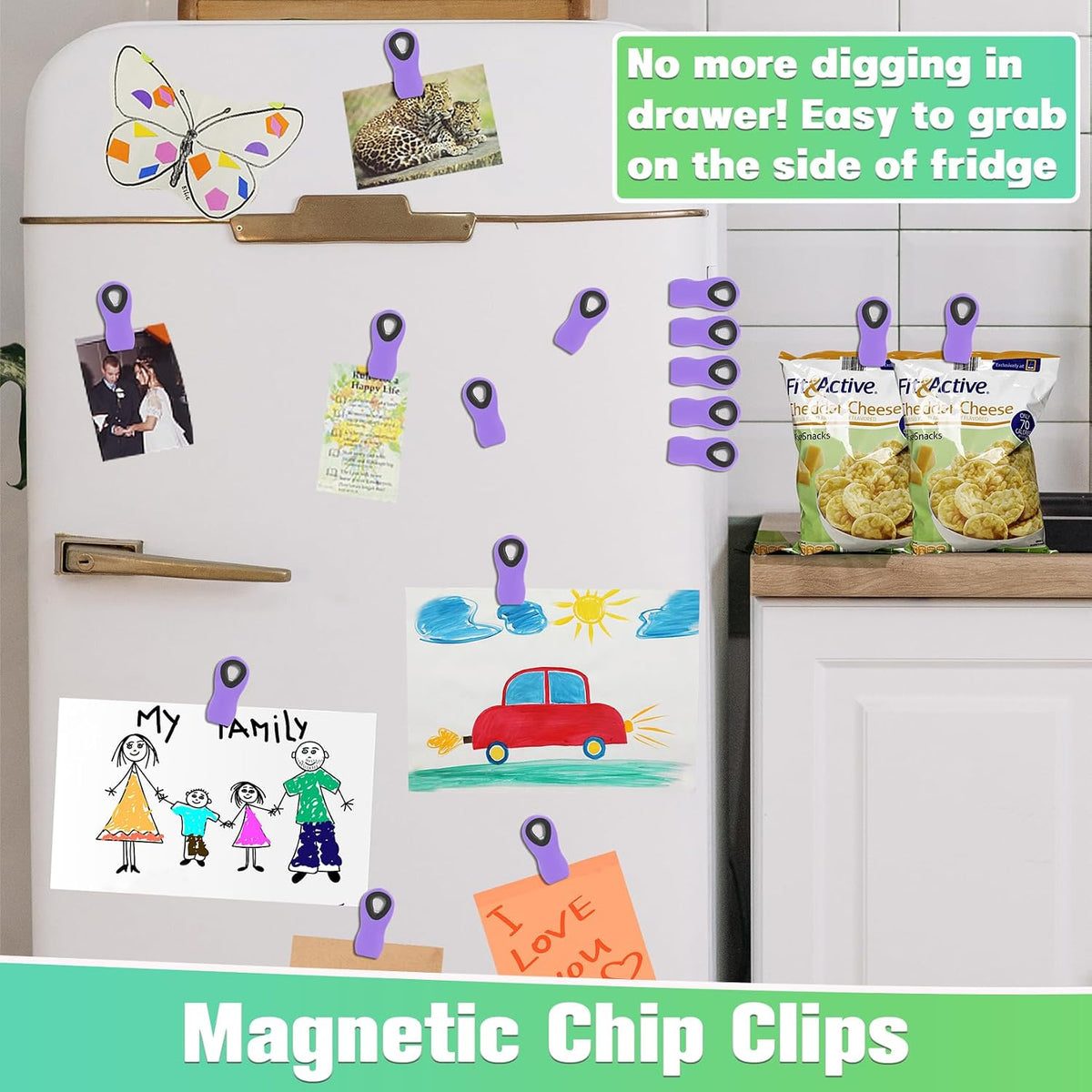 12 Pack Chip Clips, Bag Clips for Food, Magnetic Sealers for Chips and Other Food, Plastic Bag Clip for Kitchen, Fridge, Clothes, Sewing and Artwork (Purple)