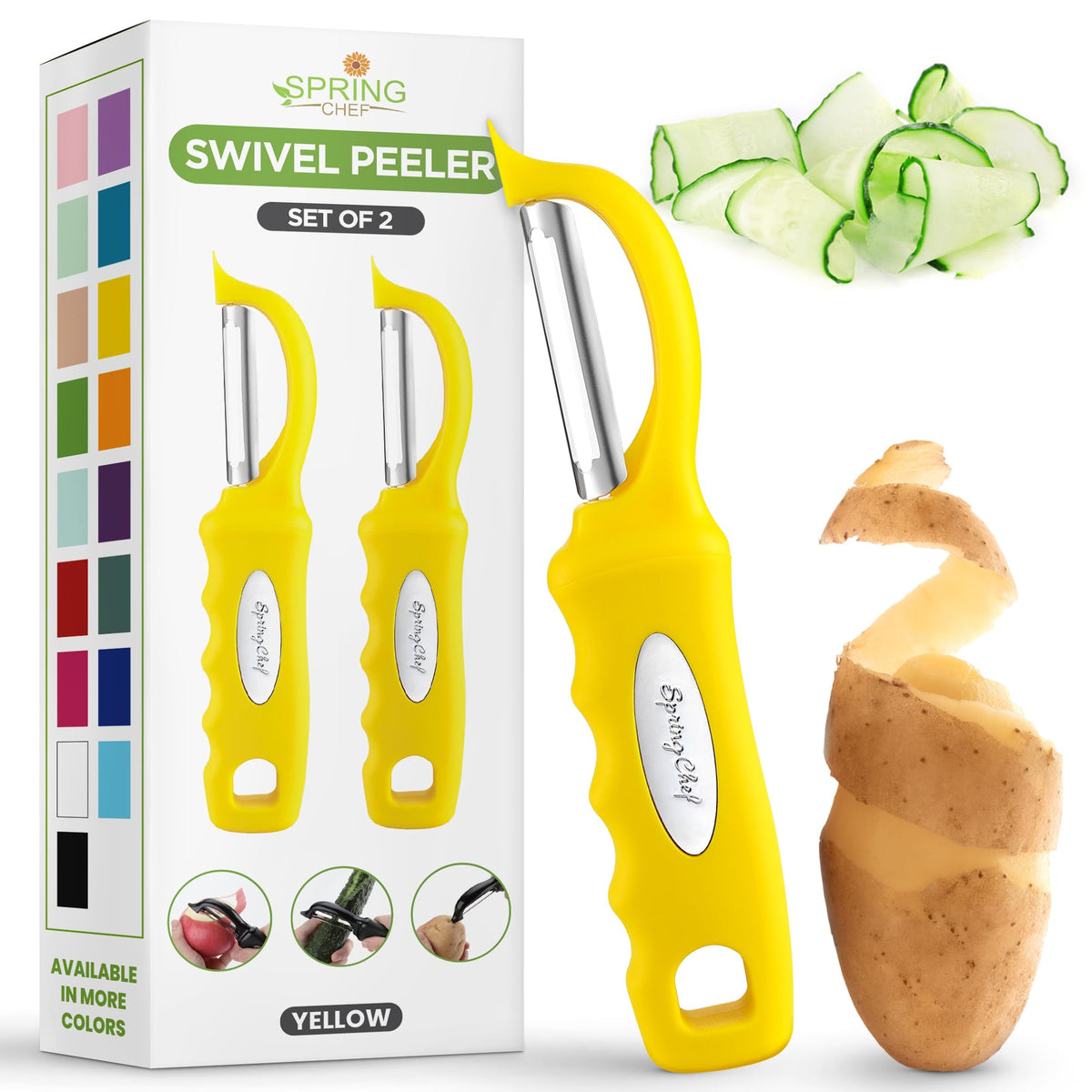 Spring Chef Original Swivel Vegetable Peeler with Soft Grip Handle, Black