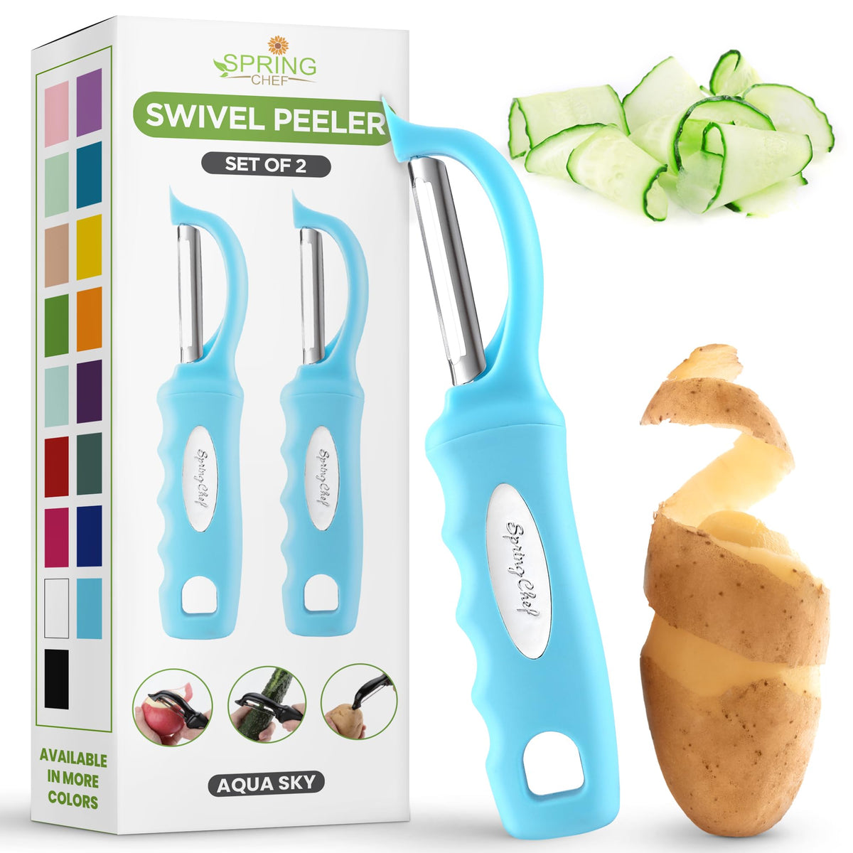 Spring Chef Swivel Vegetable Peeler with Soft Grip Handle, Pink Lemonade