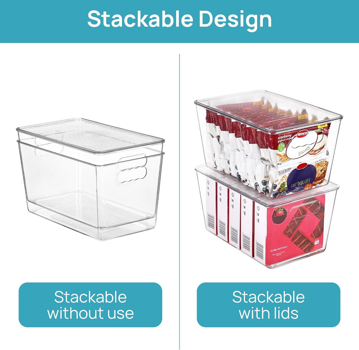 Vtopmart 2 Pack Clear Stackable Storage Bins with Lids and Handles, Large