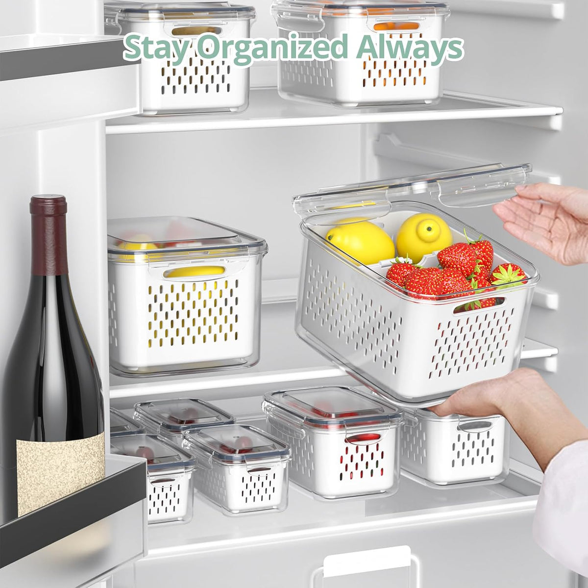 Anysig 8 Pack Fridge Fruit Storage Containers with Removable Colander
